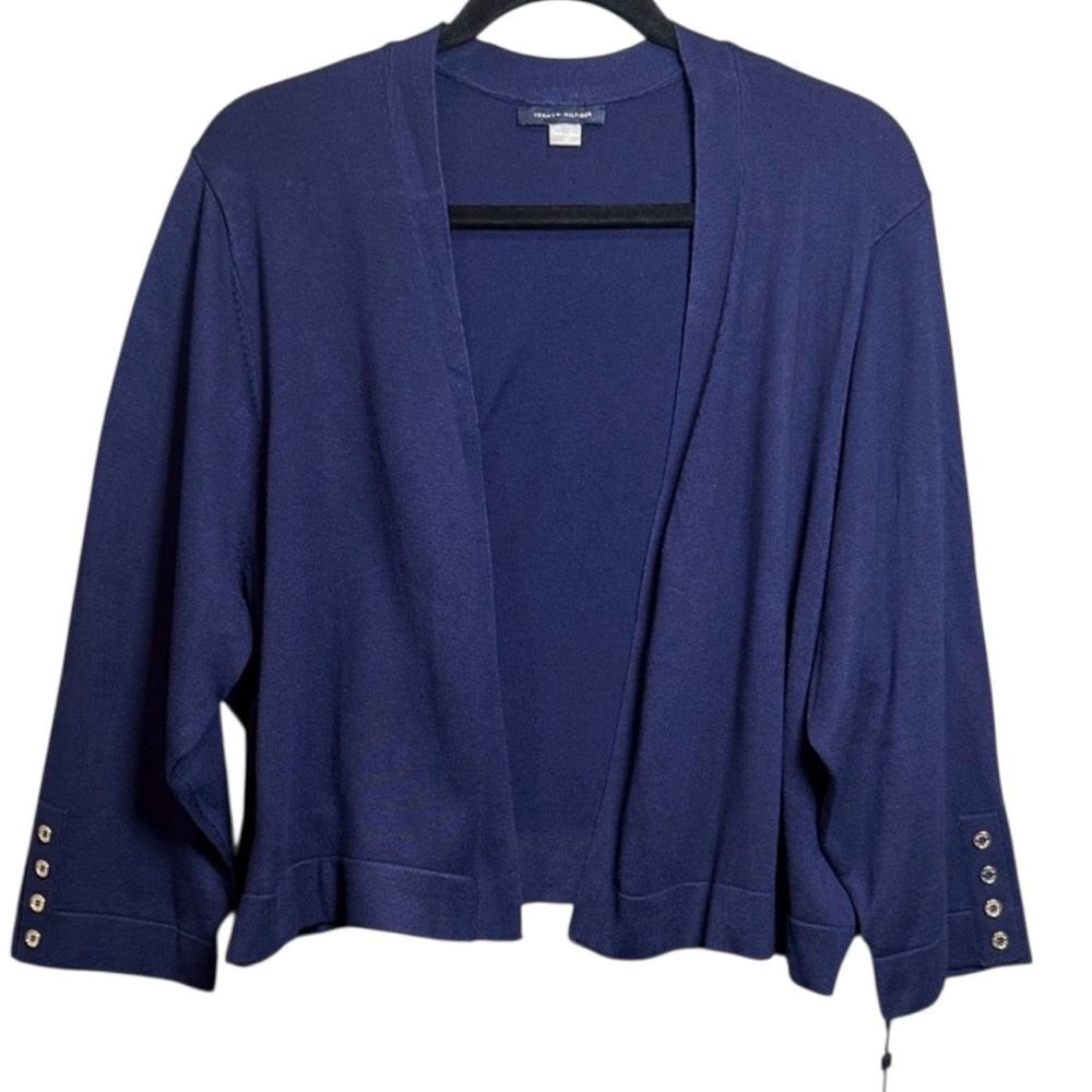 Tommy Hilfiger Navy Open-Front Cardigan with Grommet Cuff Detail
